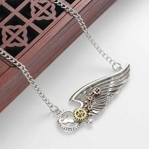 Steampunk Antique Silver Wing Necklace